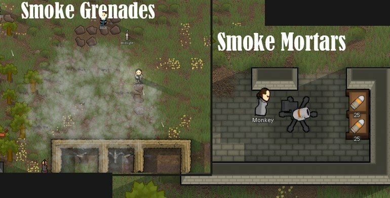 Rimworld мод Smoke Grenages and Mortar